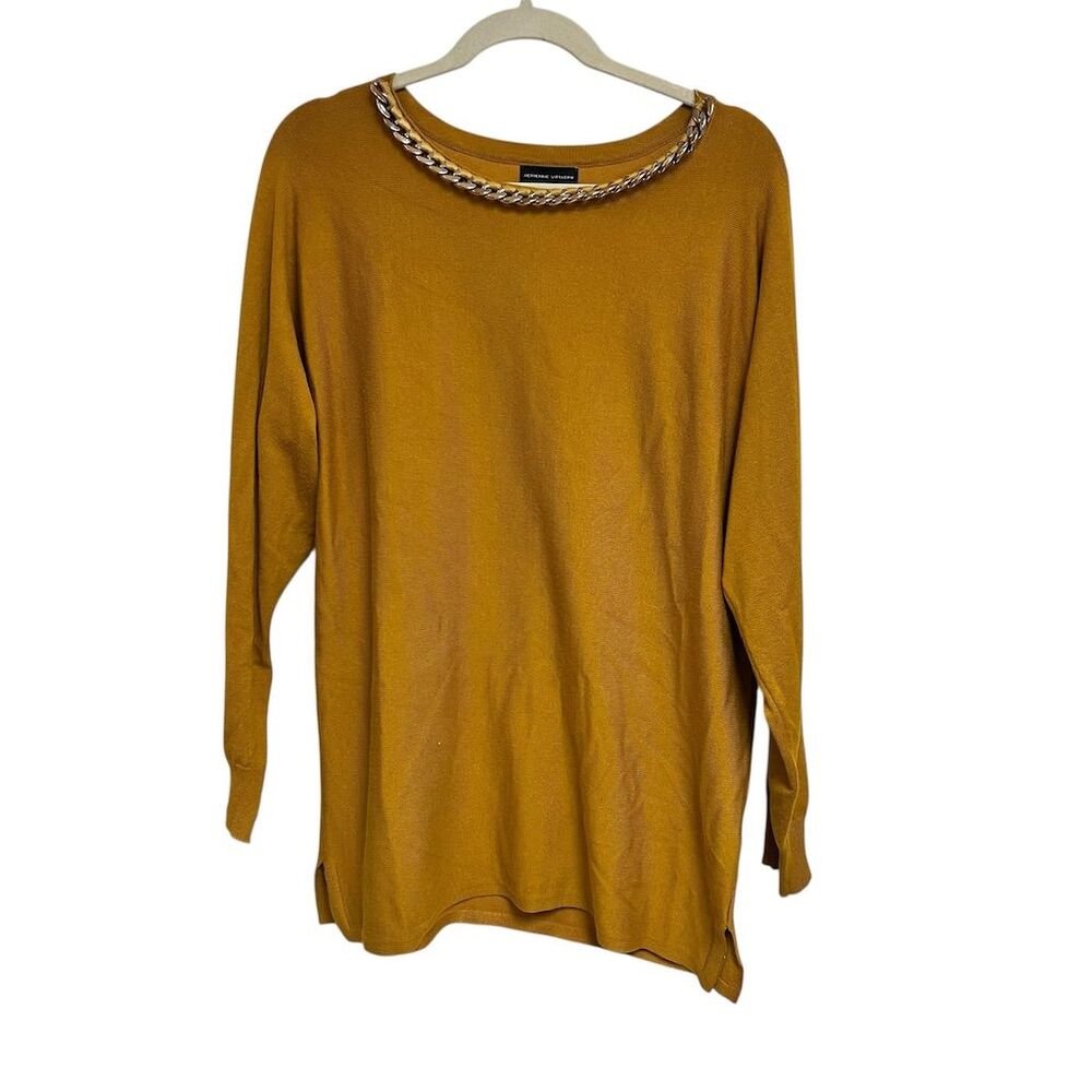 Adrienne Vittadini Women's Yellow Long Sleeve Top Chain Detail Size L Casual